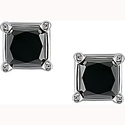 14k White Gold 1ct TDW Black Diamond Earrings  (Set of 3)