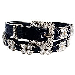 Sharona Women's Crystal Square Black Skinny Belt