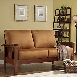 Hills Mission-style Oak and Rust Loveseat