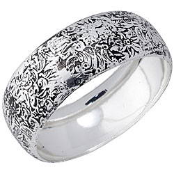 Silver Overlay Embossed Floral Bangle Bracelet
