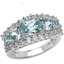 Sterling Silver Blue and White Topaz Ring (Size 6)