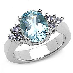 Sterling Silver Blue Topaz and Tanzanite Ring (Size 7)