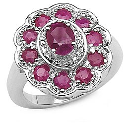 Sterling Silver Ruby Floral Cluster Ring (Size 7)