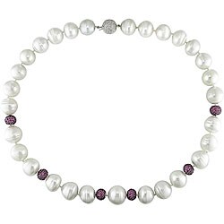 14k Gold South Sea Pearl/ Pink Sapphire Necklace (14-16mm)