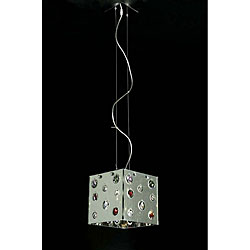 Chrome 3-light Colored Crystal Pendant