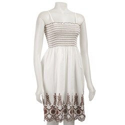 Magic Women's White/ Brown Tube Top Embroidered Dress