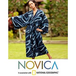 'Sea of Shadows' Women's Batik Robe (Indonesia)