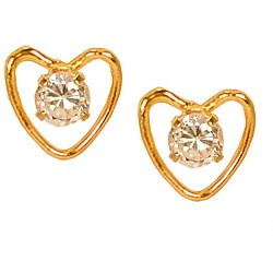 14k Gold Cubic Zirconia Children's Heart Earrings 