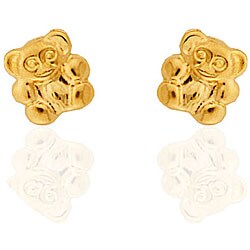 14k Yellow Gold Children's Bear Earrings  