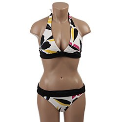 Perry Ellis Women's Contrast Band Halter Top Bikini
