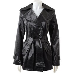 Black Rivet Women's Short Satin Trench Coat