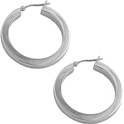14k White Gold Square-tube Hoop Earrings