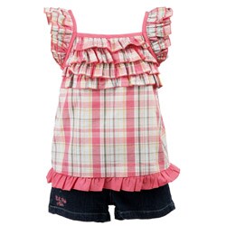 US Polo Girl's 2-piece Ruffle Plaid Shorts Set