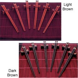 Wooden Chopsticks and Rests (Set of 6)