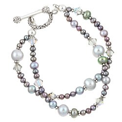 Charming Life Sterling Silver Pearl and Crystal Bracelet (4-8 mm)