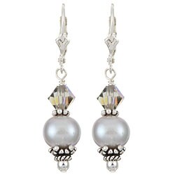Charming Life Silver Grey Pearl and Crystal Earrings (8-9 mm)
