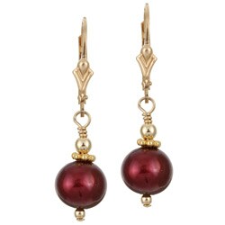 Charming Life 14k Goldfill Cranberry Red FW Pearl Earrings (9-10 mm)
