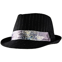 Yesac Unisex Black Pinstriped Fedora Hat