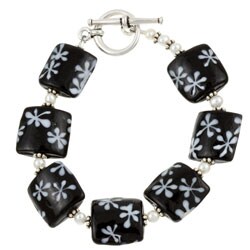 Charming Life Silvertone Pewter Black and White Art Glass Bracelet