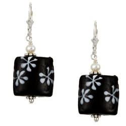 Charming Life Sterling Silver Black and White Art Glass Earrings
