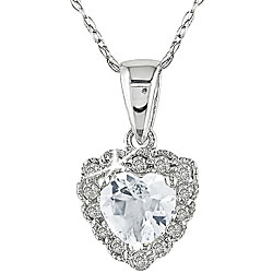 10k White Gold White Topaz/ Diamond Heart Necklace