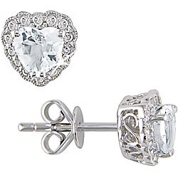 10k Gold 1/10ct TDW Diamond White Topaz Heart Earrings