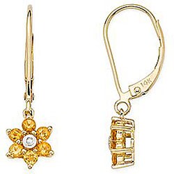 10k Gold Citrine and Diamond Accent Flower Earrings