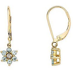 10k Gold Aquamarine and Diamond Accent Flower Earrings