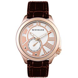 Giordano Men's Rose Goldtone Brown Leather Watch