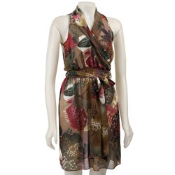 FINAL SALE Renee C. Women's Sheer Printed Wrap Dress