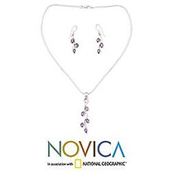 Silver Amethyst 'Purple Rose' Necklace/ Earring Set (India)