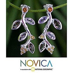Amethyst and Sapphire 'Blossoming Leaf' Earrings (Thailand)