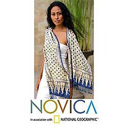 Silk 'Blue Jasmine' Batik Scarf (Indonesia)