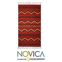 Mexican Zapotec 'Pattern in Black' Wool Rug (2'6 x 5')