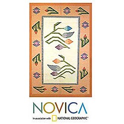 Peruvian Brown Wool 'Tulips' Rug (4' x 6')