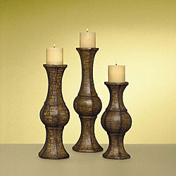 Candlesticks with Earthen Crackle Finish (Set of 3)