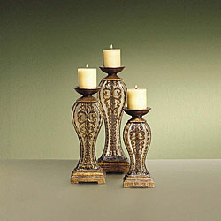 Gold Highlight Etched Candlesticks (Set of 3)