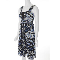 Sangria Shirred Waist Printed Sleeveless Dress