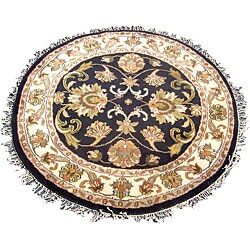Indo Mahal Black/ Ivory Round Rug (3' x 3')