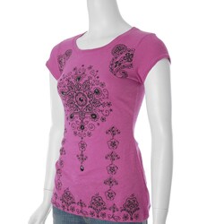 Self Esteem Junior's Magenta Rhinestone Embellished Tee
