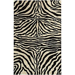 Alexa Zebra Animal Pattern Black/ White Wool Rug (8'6 x 11'6)
