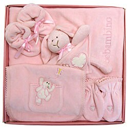 Piccolo Bambino 5-piece Luxurious Pink Velour Baby Set