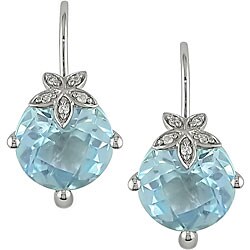 14k Gold Blue Topaz and Diamond Earrings