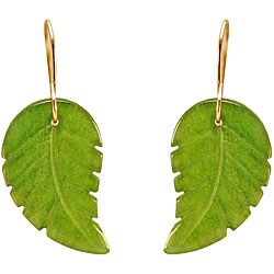 10k Yellow Gold Green Jade Leaf Earrings