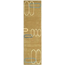 Handmade Soho Ellipses Beige New Zealand Wool Runner (2'6 x 12')