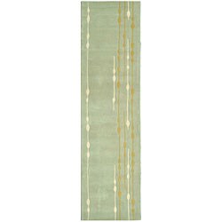 Handmade Soho Vines Mint Green N. Z. Wool Runner (2'6 x 12')