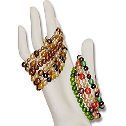 Multi-colored Pearl Elastic Bracelets (Set of 10)