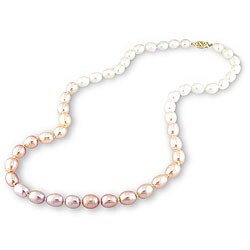 14k Gold Multi-colored FW Rice Pearl Necklace (6-7 mm)