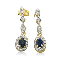 10k Yellow Gold Blue Sapphire and Diamond Earrings