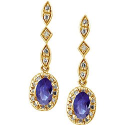 10k Yellow Gold Tanzanite and Diamond Earrings